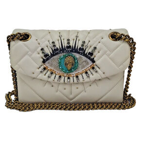 Kurt Geiger Kensington Quilted Leather Crystal Eye Shoulder Bag-Ivory-Small-NWT